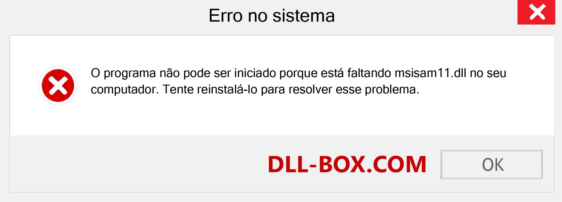 Arquivo msisam11.dll ausente ?. Download para Windows 7, 8, 10 - Correção de erro ausente msisam11 dll no Windows, fotos, imagens